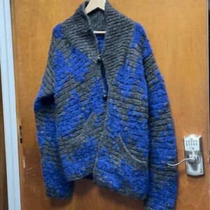 Blue and Gray Knit Cardigan